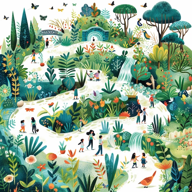 Escena ilustrada de uma aventura selvagem na selva
