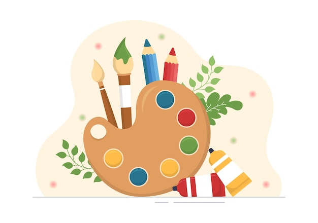 Escola de Arte de Pintura com Modelo Vivo ou Objeto usando Ferramentas e Equipamentos na Ilustração