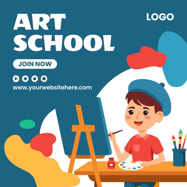 Escola de Arte Ilustração de Mídia Social Desenho animado plano Modelos desenhados à mão Fundo