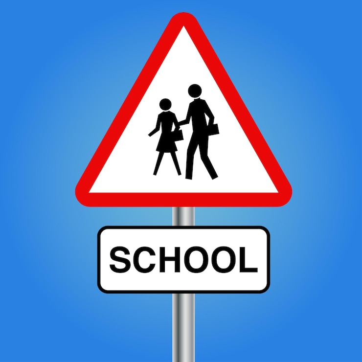 Vetor escola ou pedestre com criança placa de sinalização cruzada com poste de metal