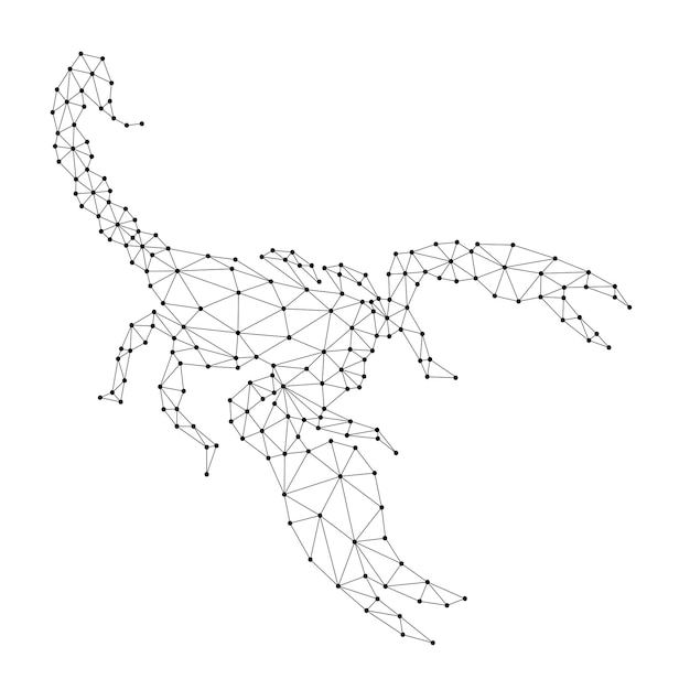 Escorpião de linhas pretas poligonais futuristas abstratas e pontos ilustração vetorial
