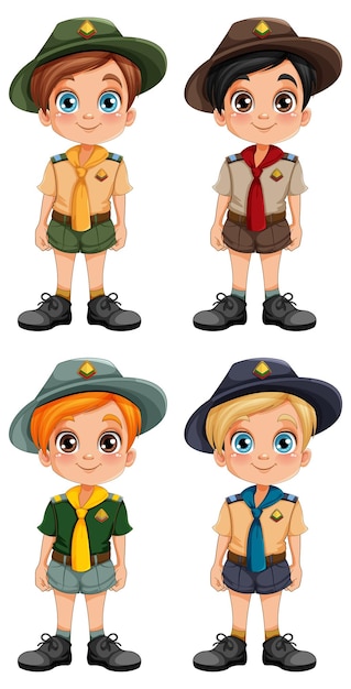 Escoteiro em personagem de desenho animado uniforme