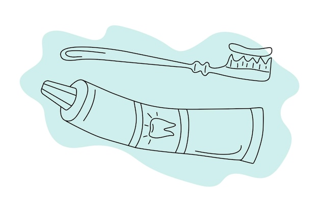 Escova de dentes pasta de dentes desenhos lineares doodle ícones dentes limpeza saúde dental branqueza higiene