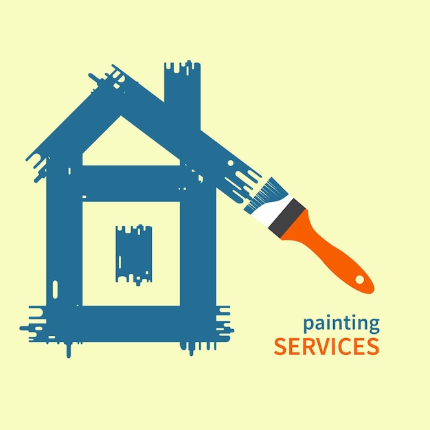 Vetor escovar. pintura pintada em casa. pintura, reparação, restauração, renovação. serviços de pintura. modelo de logotipo vetorial