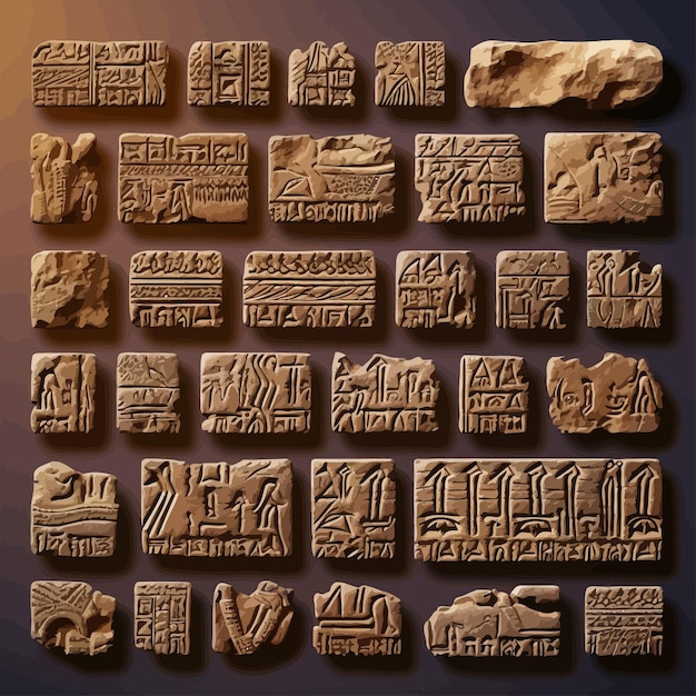 Vetor escrita cuneiforme acadiana, assíria e suméria