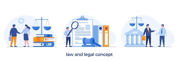 Escritório de advocacia e conceito de serviços jurídicos, consultor de advogado, site de modelo de banner vetorial de ilustração plana