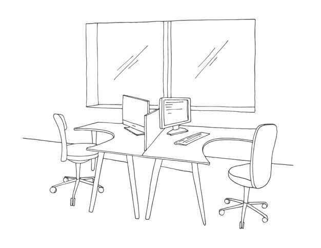 Escritório em espaço aberto. Locais de trabalho ao ar livre. ilustração em um estilo de desenho.