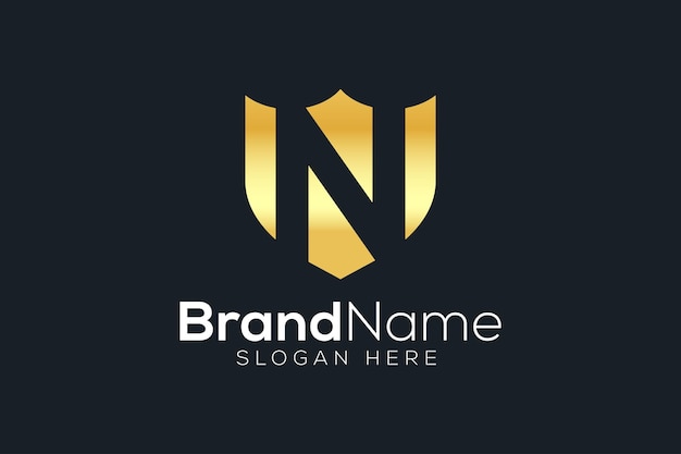 Escudo da letra N Modelo de design de logotipo dourado luxuoso