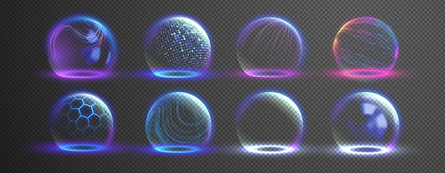 Escudo de esfera abstractes esferas de proteção de energia Defesa de campo de força Concha de globo Conjunto de vetores de tecnologia de barreira de cúpula