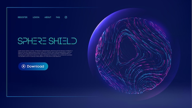 Escudo de esfera protege em estilo abstrato bolha de proteção contra vírus fundo de tecnologia futurista antiviral abstrato azul 3d ilustração de barreira de bola de energia azul