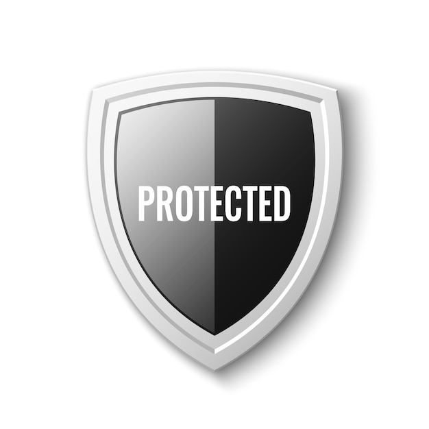 Escudo de proteção em preto e branco. Símbolo de segurança