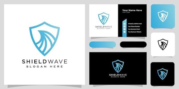 Escudo onda design de logotipo vetor linha estilo e cartão de visita