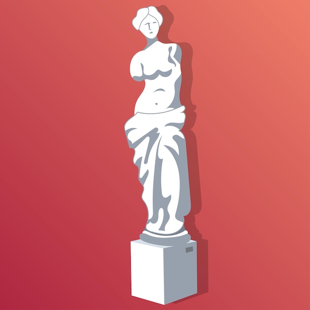 Vetor escultura feminina branca isolada em fundo vermelho estátua de vênus deusa romana do vetor do amor