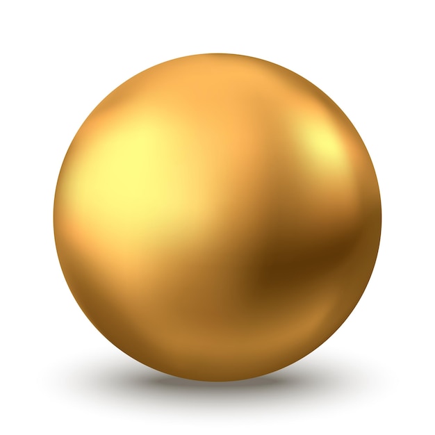 Esfera de ouro. Bolha de óleo isolada no fundo branco. Bola 3d brilhante dourada ou pérola preciosa. Soro amarelo ou gotas de colágeno. Elemento de decoração vetorial para pacote de cosméticos para a pele.