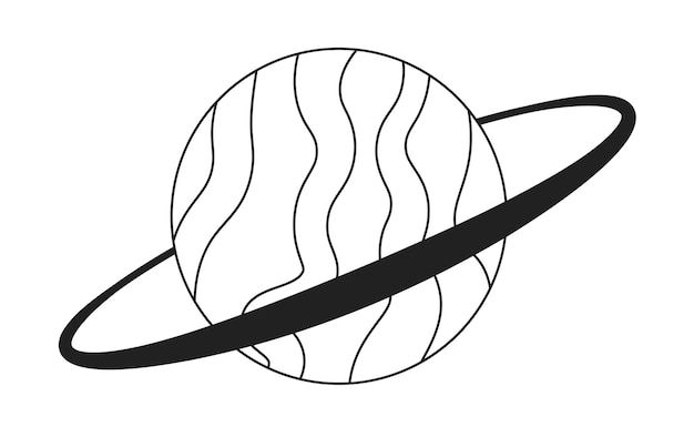 Esfera de planeta listrado com anel preto e branco objeto de desenho animado 2d globo cósmico item de contorno vetorial isolado exoplaneta saturno ilustração de mancha plana monocromática da superfície de fantasia planetária