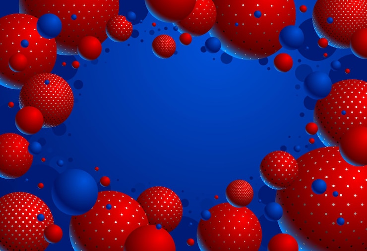 Vetor esferas pontilhadas coloridas abstratas de fundo vector, composição de bolas voadoras decoradas com pontos, globos mistos 3d