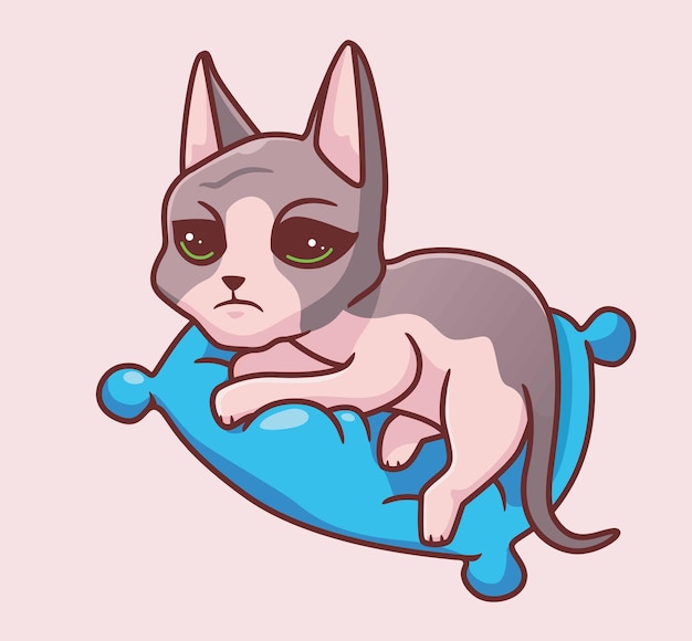 Esfinge de gato fofo deitado no travesseiro para dormir ilustração de animais de desenho animado isolado adesivo estilo simples