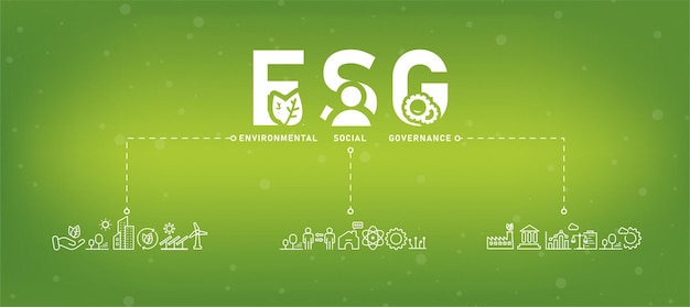 ESG Banner Ícones da Web para ambiente de organização de negócios Governança social Sustentabilidade Eficiência Vetor de receita rotativa