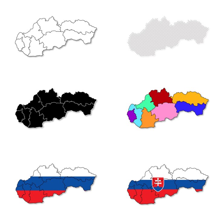 Vetor eslováquia linha pontilhada preta colorida e país colorido mapa vetor