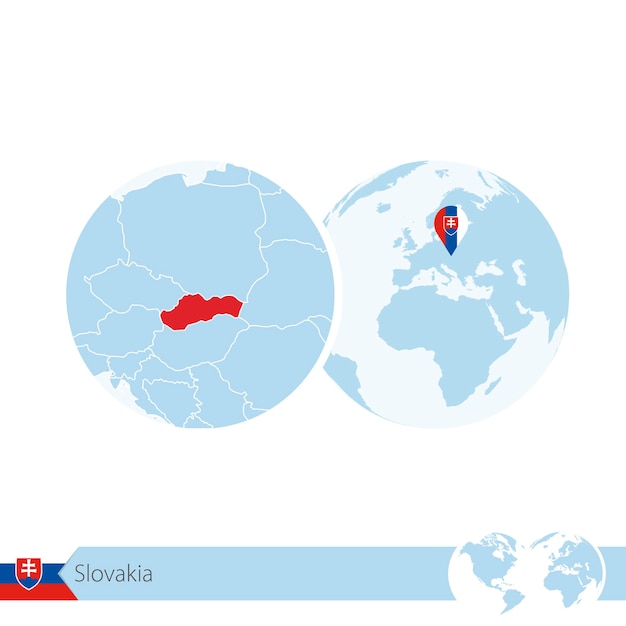 Eslováquia no globo do mundo com bandeira e mapa regional da eslováquia. ilustração vetorial.
