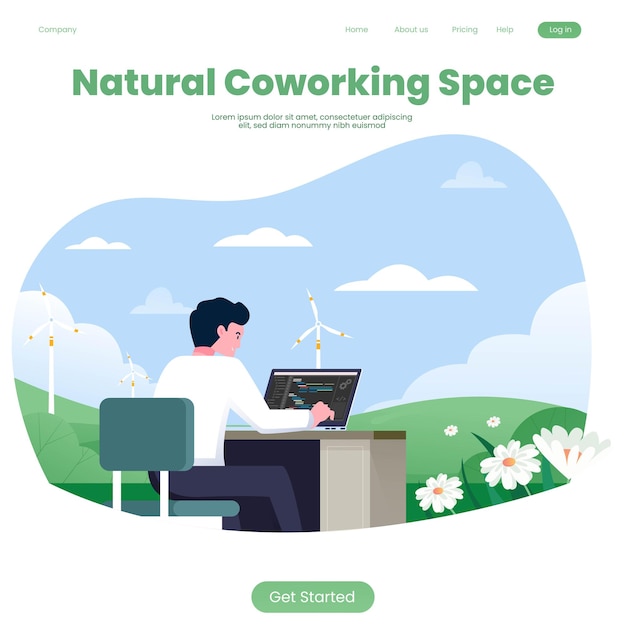 Espaço de coworking com template natural