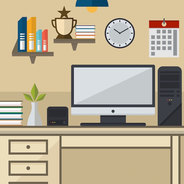 espaço de trabalho com uma ilustração do vetor de dispositivo de computador