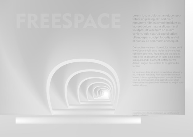 Espaço interior do corredor branco claro abstrato 3D