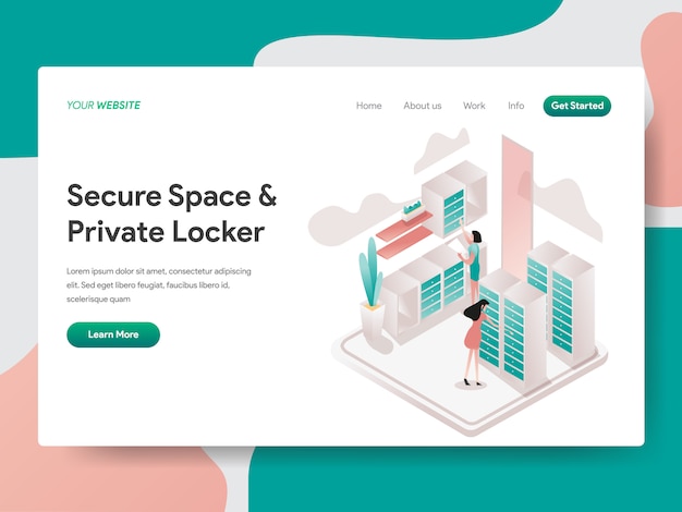 Espaço seguro e privado locker isométrico para a página do site