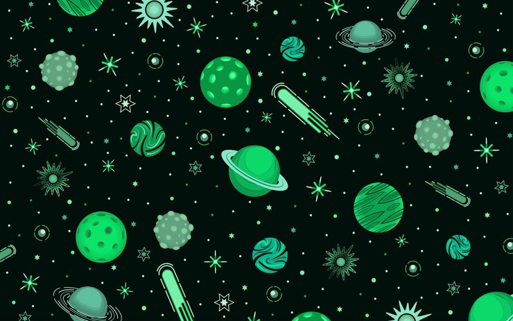 Vetor espaço sideral com vários planetas estrelas e cometas amostra de fundo imagem monocromática em um fundo escuro ilustração vetorial