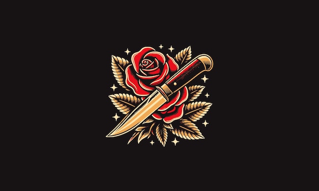 espada e rosa vermelha desenho de tatuagem de ilustração vetorial