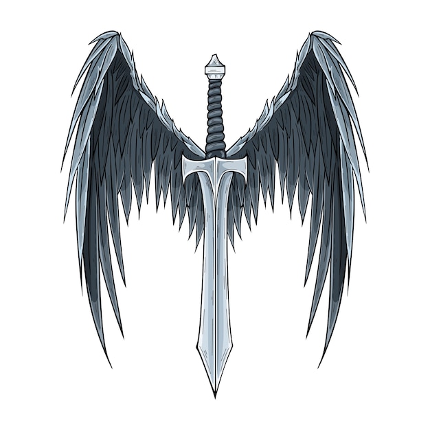 Vetor espada lâmina com anjos asas