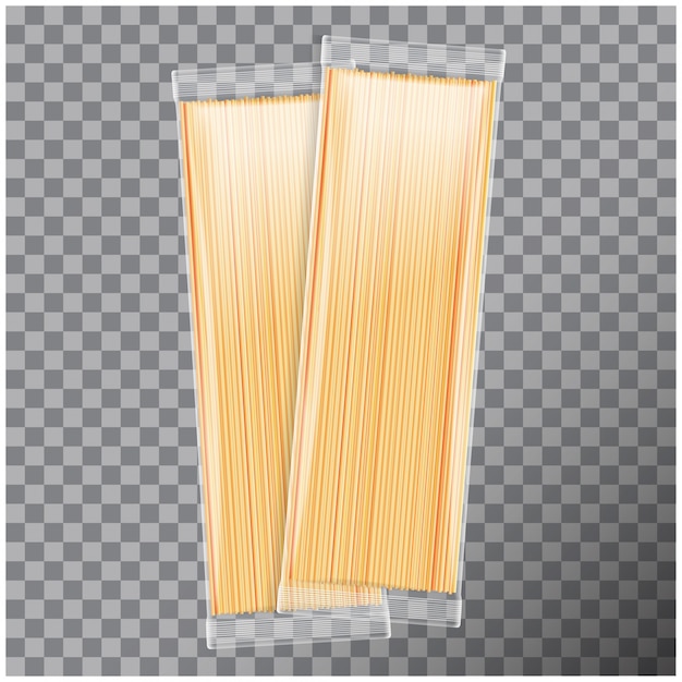 Vetor espaguete, pacote transparente de macarrão capellini, em fundo transparente. modelo