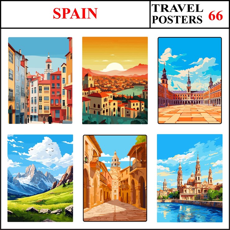Vetor espanha bilbao granada madrid poster de viagem colecção de impressões de arte de parede set parte 66