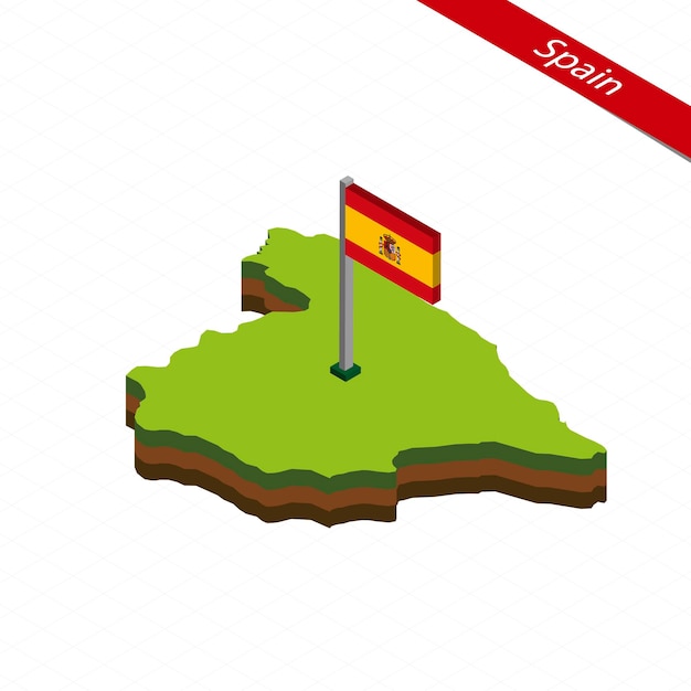 Vetor espanha mapa isométrico e bandeira ilustração vetorial