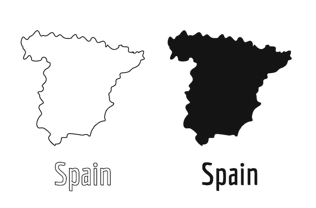 Espanha mapear o estilo de contorno do ícone do país e silhuetas planas vetoriais