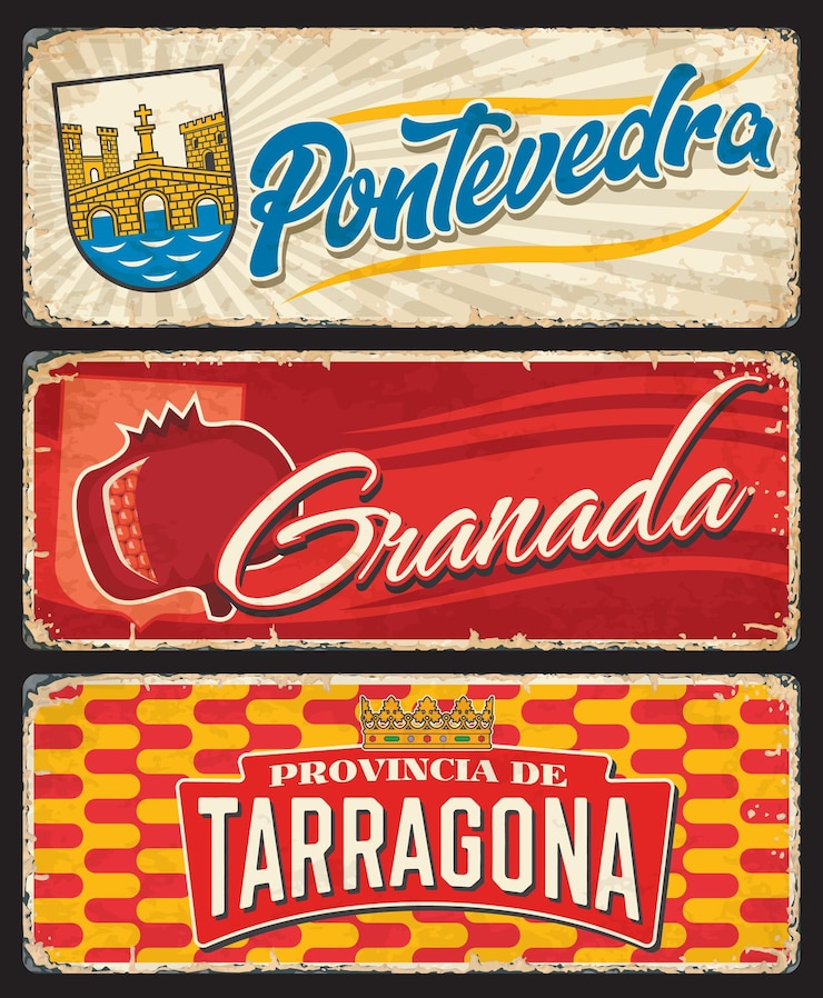 Vetor espanha pontevedra granada tarragona placas de metal