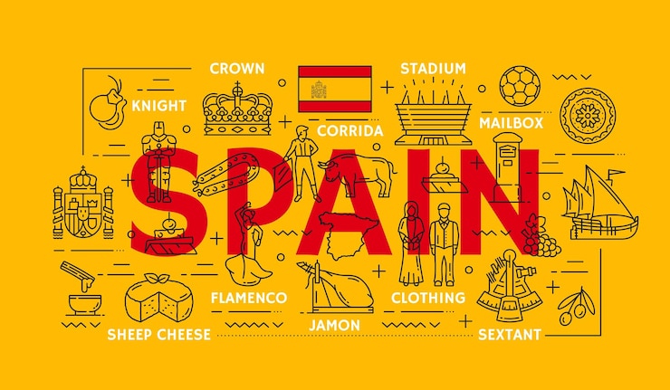 Vetor espanha pontos de referência de viagem linhas ícones cultura espanhola