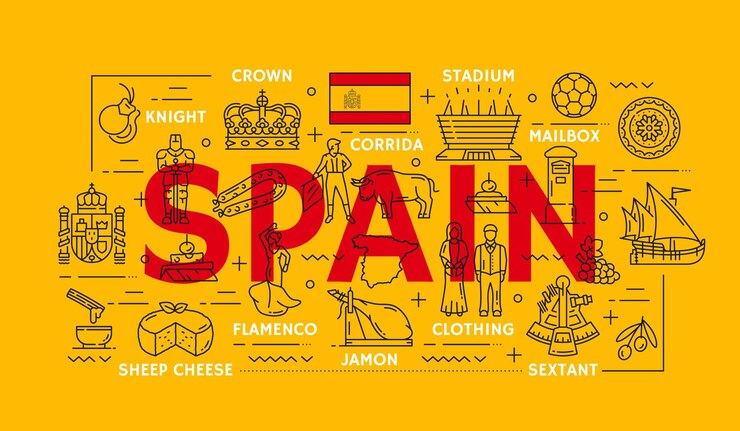Vetor espanha pontos de referência de viagem linhas ícones cultura espanhola