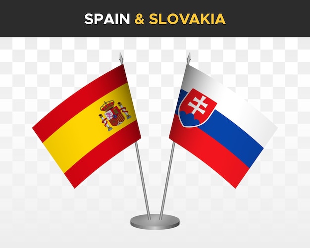 Espanha vs eslováquia maquete de bandeiras de mesa isolada ilustração vetorial 3d bandera de espana