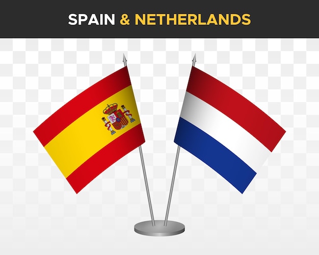 Espanha vs holanda maquete de bandeiras de mesa isolada ilustração vetorial 3d bandera de espana