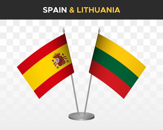 Espanha vs lituânia maquete de bandeiras de mesa isolada ilustração vetorial 3d bandera de espana
