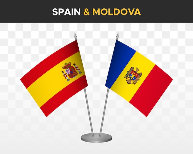 Espanha vs moldávia maquete de bandeiras de mesa isolada ilustração vetorial 3d bandera de espana