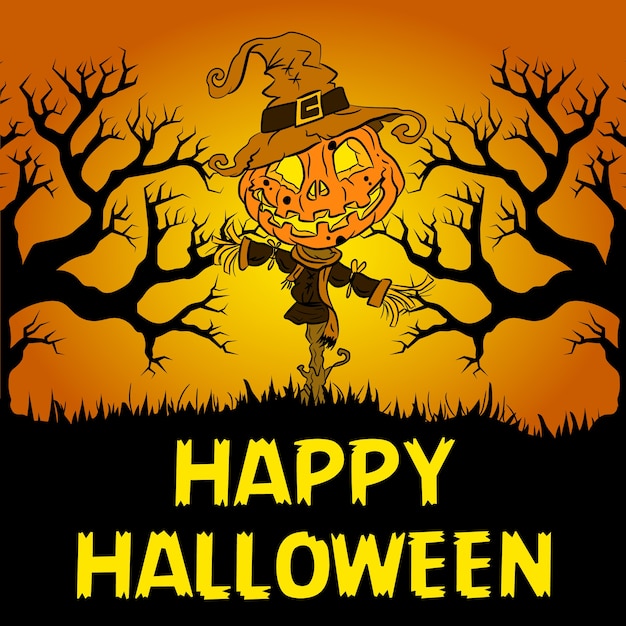 Espantalho assustador de Halloween com árvore assustadora