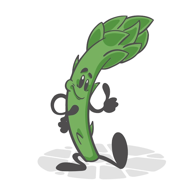 Espargos Legumes engraçados Personagem de desenho animado bonito Ilustração vetorial isolada no fundo branco