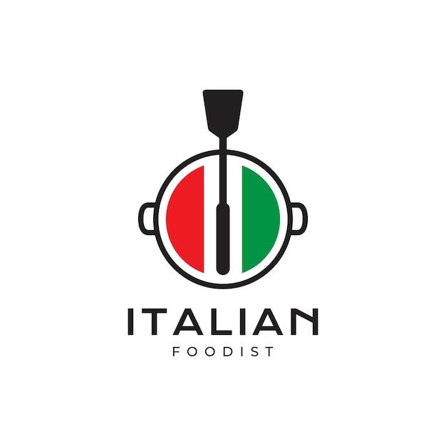 Vetor espátula de panela cozinhando comida italiana sabor delicioso vetor de design de logotipo mínimo moderno