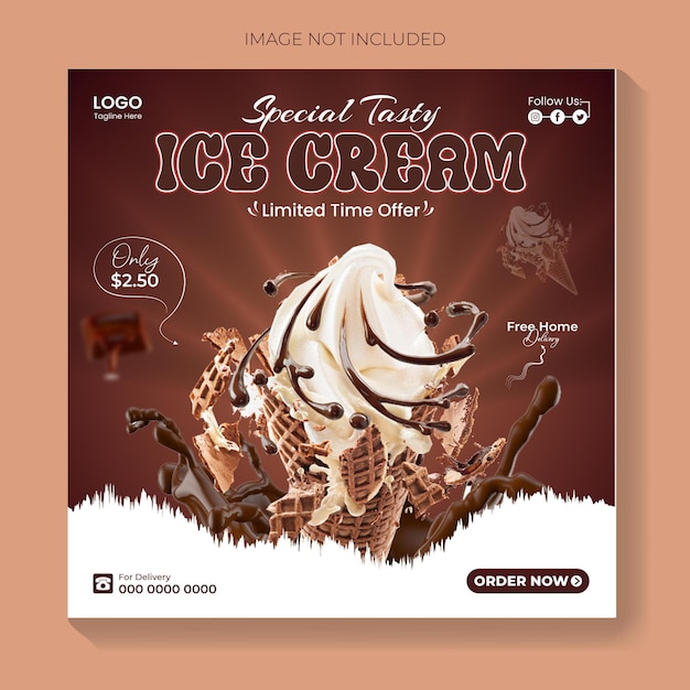 Especial delicioso sorvete modelo de design de postagem de banner de mídia social