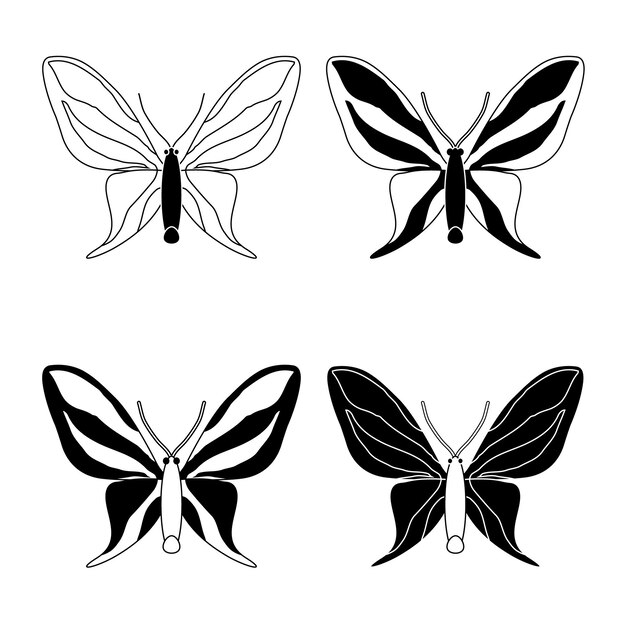 Espécies definir estilo plano de insetos de borboleta preto e branco
