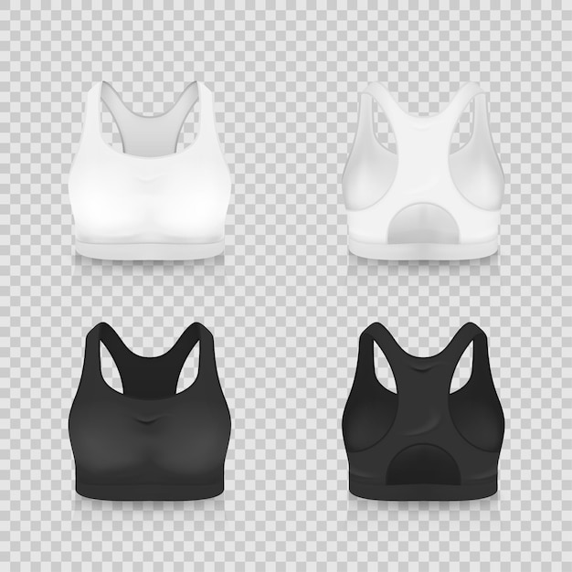 Vetor especificação esporte bra outfits padrão uniforme cor base branco e preto modelo mock up