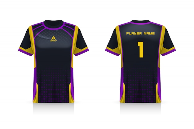 Especificação futebol esporte, esports gaming t shirt jersey modelo.