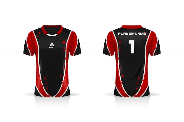 Especificação soccer sport, esports gaming t shirt jersey template. uniforme. projeto de ilustração